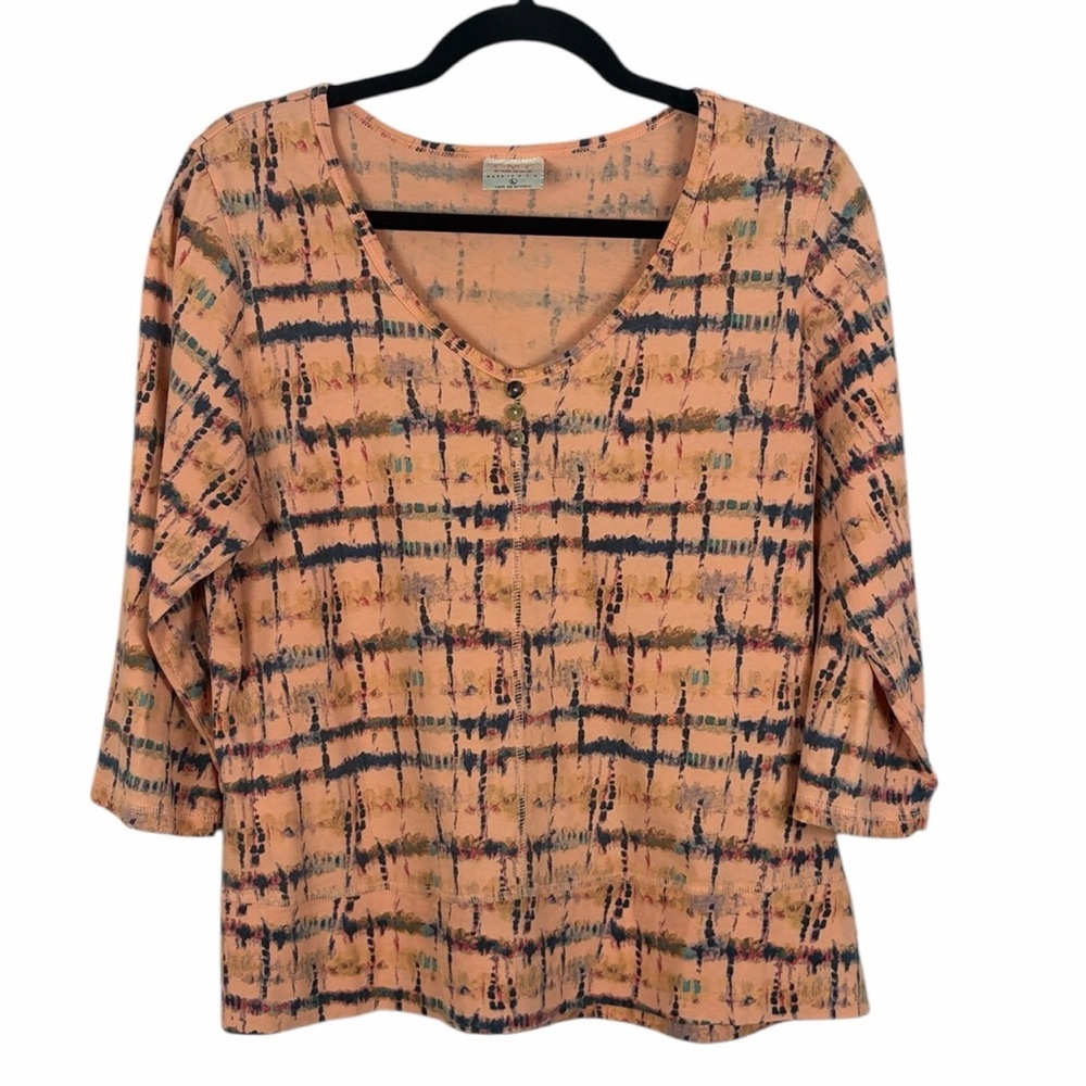 C.M.C by Color Me Cotton Peach Abstract Print Top Size Large Casual